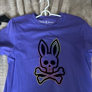 Psycho Bunny Purple Tee with Iridescent Skull Logo